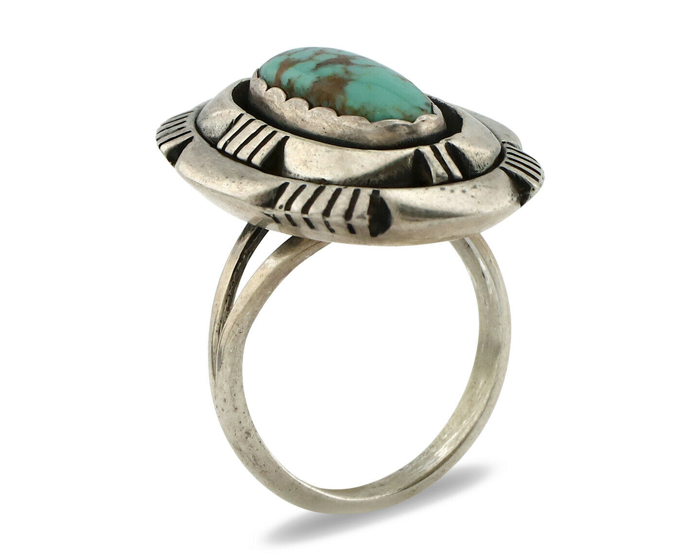 Navajo Ring .925 Silver Spiderweb Turquoise Artist Signed L. M. Nez C80s