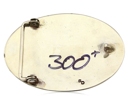 Navajo Belt Buckle .999 Nickle Silver Turquoise Coral Signed SD C.80's