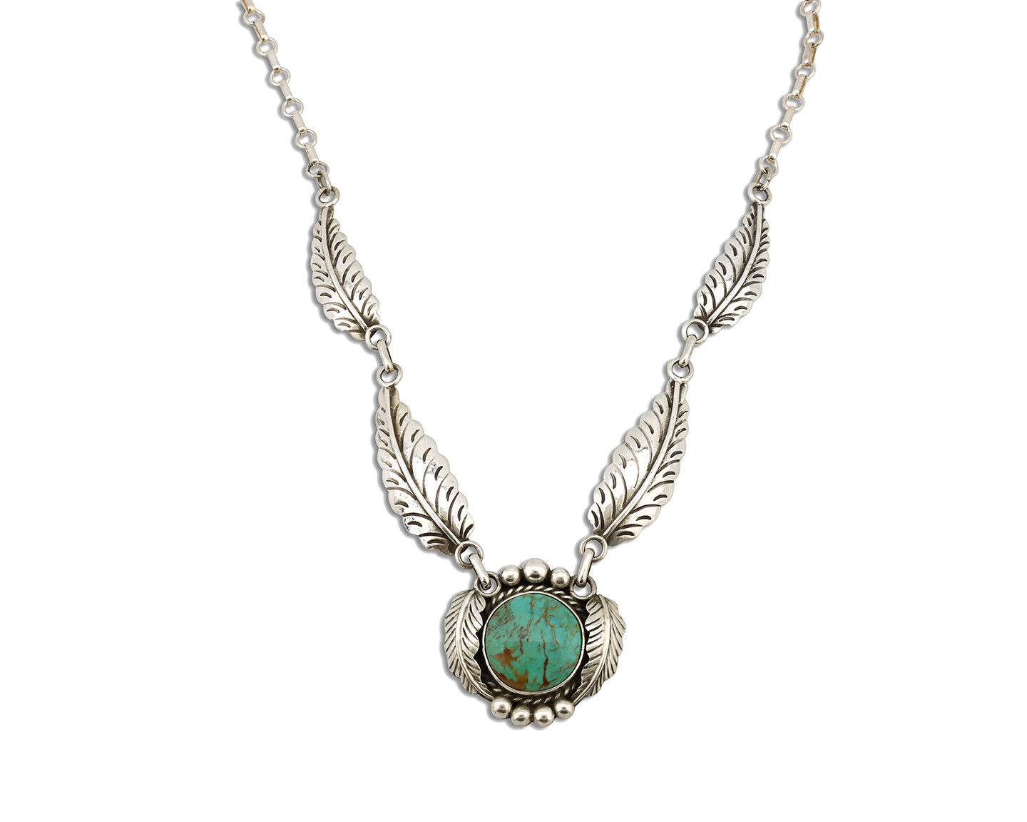 Navajo Necklace 925 Silver Kingman Turquoise Native Artist Signed C.80's