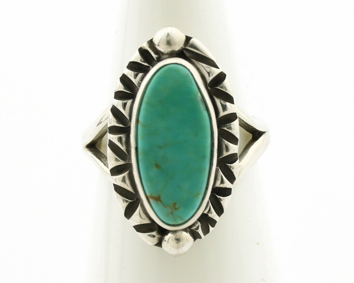 Navajo Ring .925 Silver Natural Mined Turquoise Artist Signed Gecko C.80's