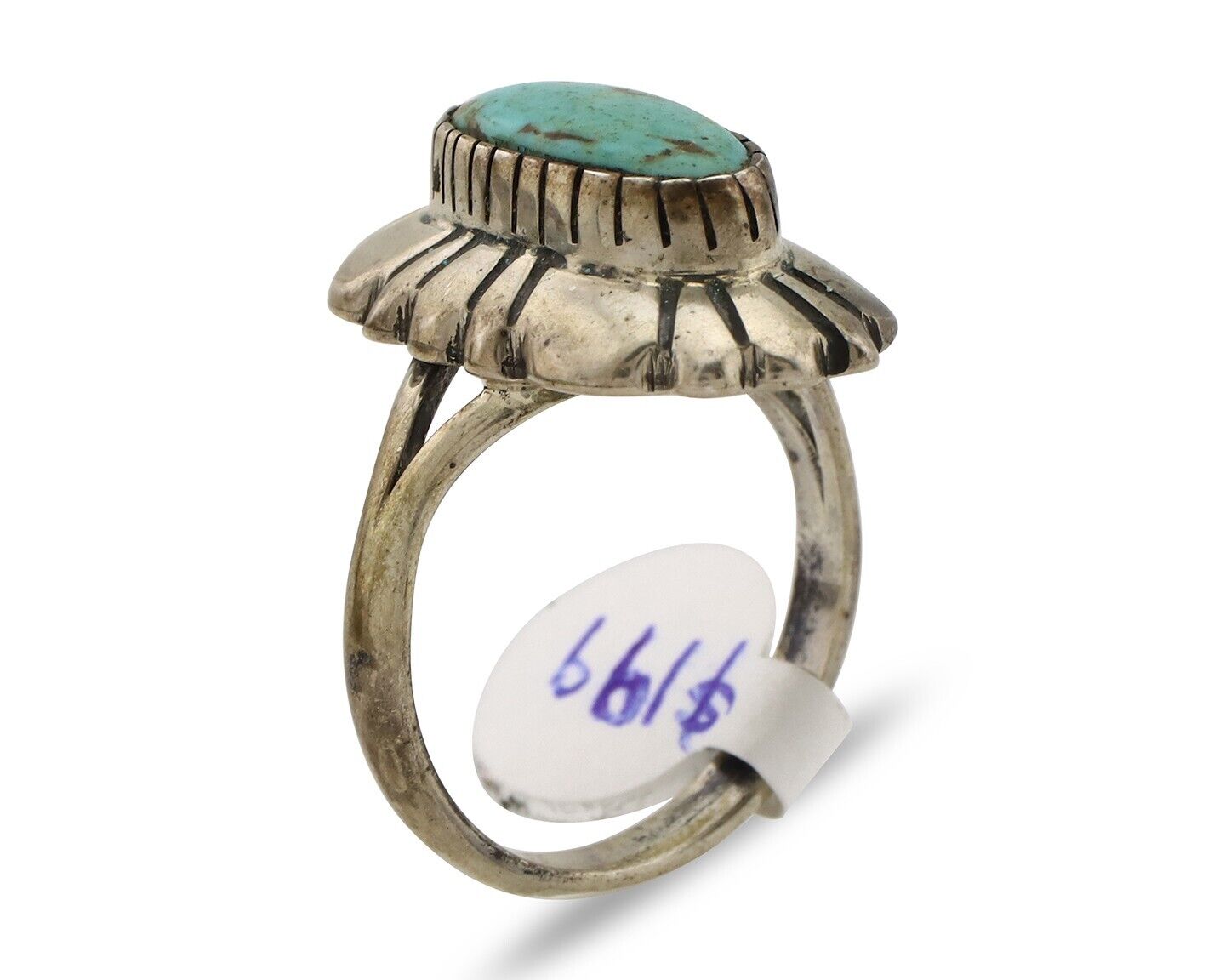 Navajo Ring 925 Silver Natural Blue Turquoise Artist Signed M Montoya C.80's