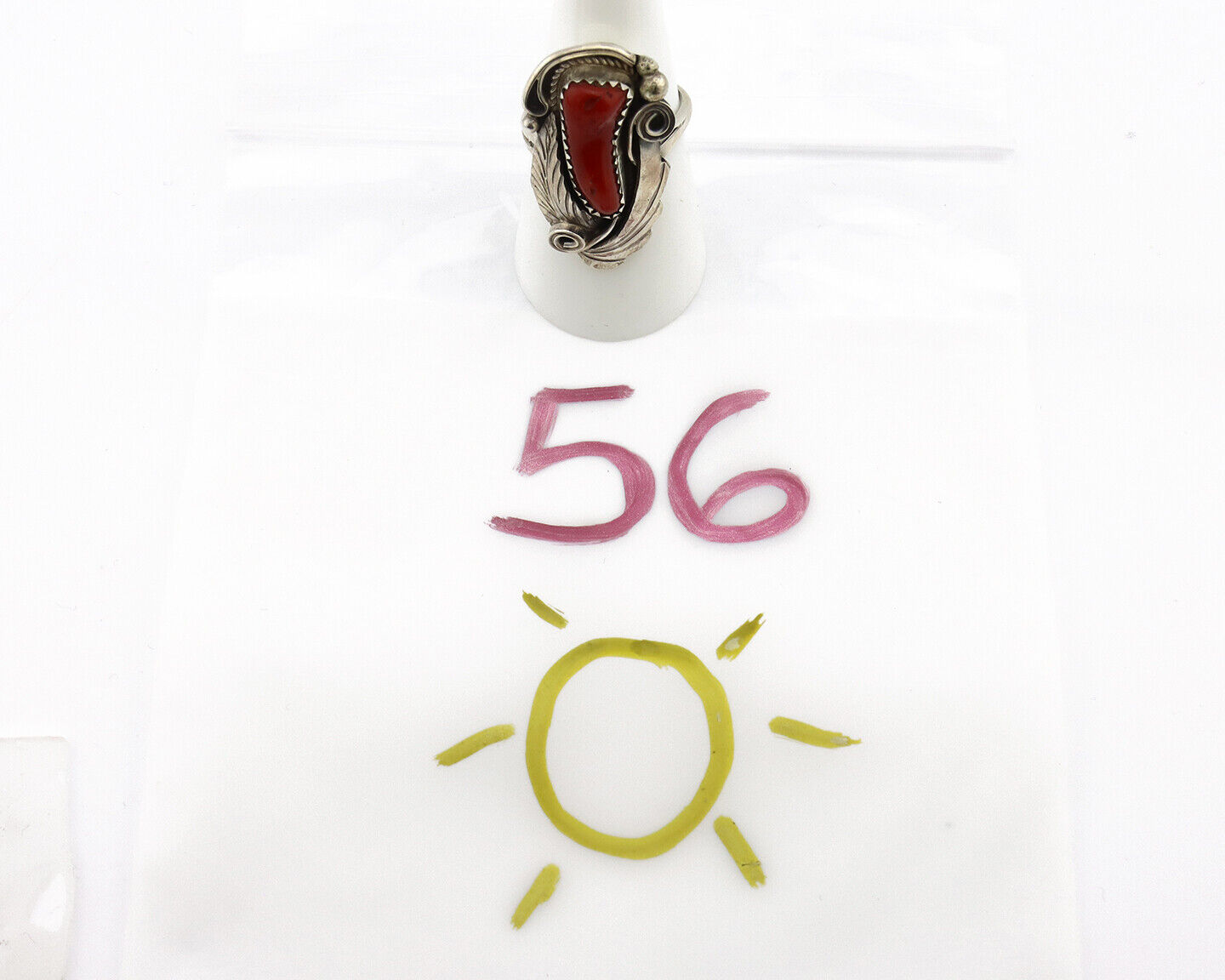 Navajo Ring 925 Silver Mediterranean Coral Artist Signed Justin Morris C.80's