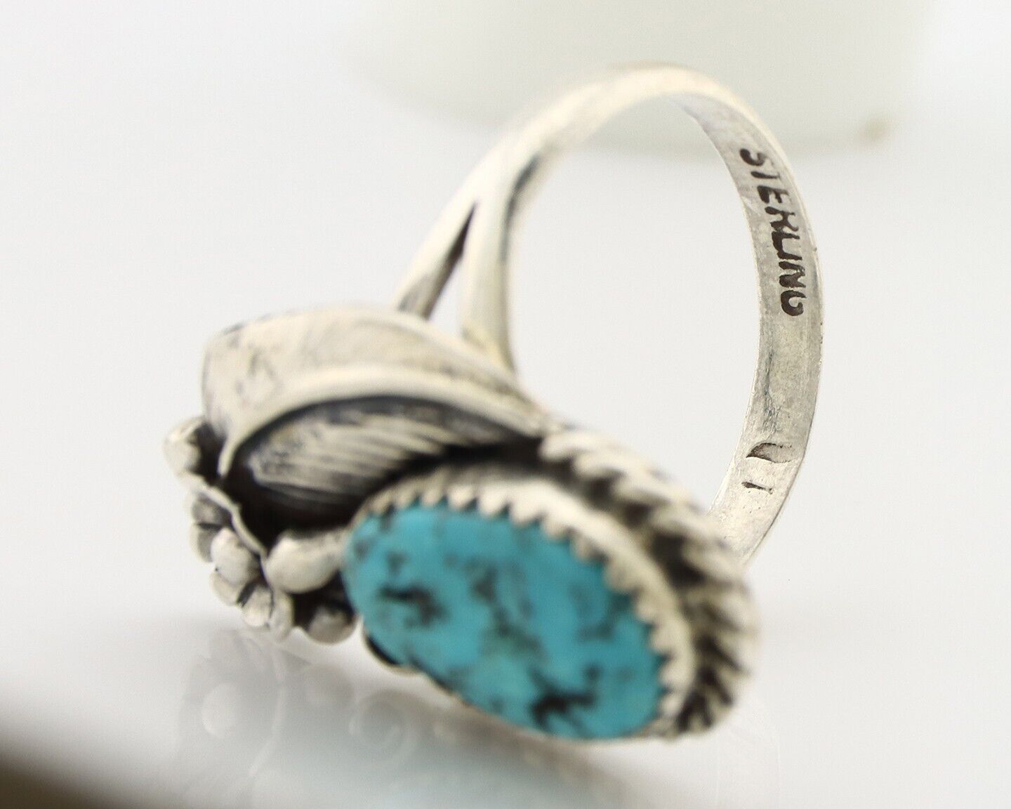 Navajo Ring 925 Silver Natural Blue Turquoise Native American Artist C.80's