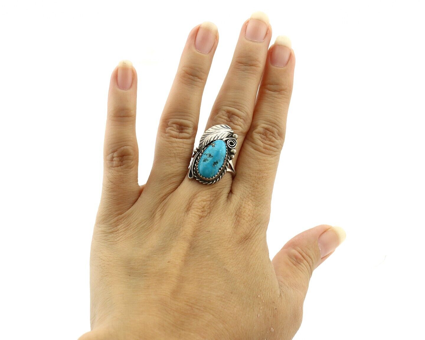 Navajo Ring 925 Silver Natural Morenci Turquoise Artist Signed Justin Morris