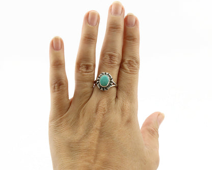 Navajo Ring .925 Silver Kingman Turquoise Artist Signed Gecko C.90's