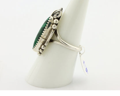 Navajo Ring .925 Silver Malachite Hand Stamped Signed Billy Eagle C.80's
