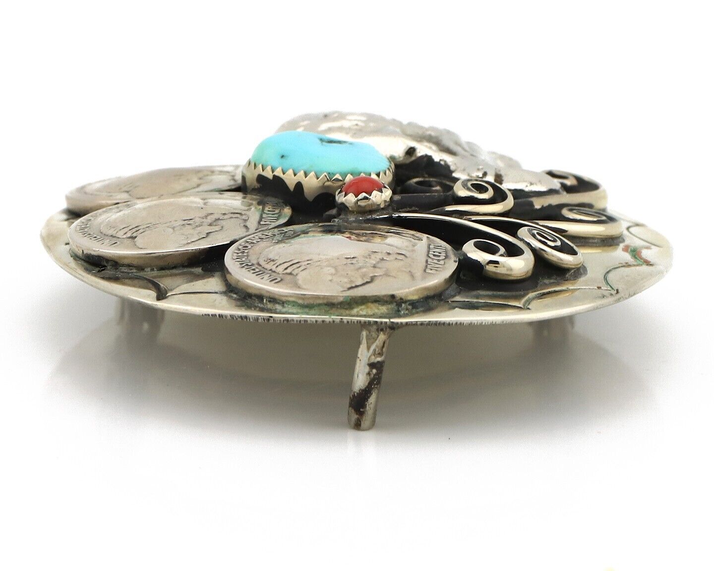 Navajo Eagle Belt Buckle Nickle Silver Gemstone Handmade Native American C.80's