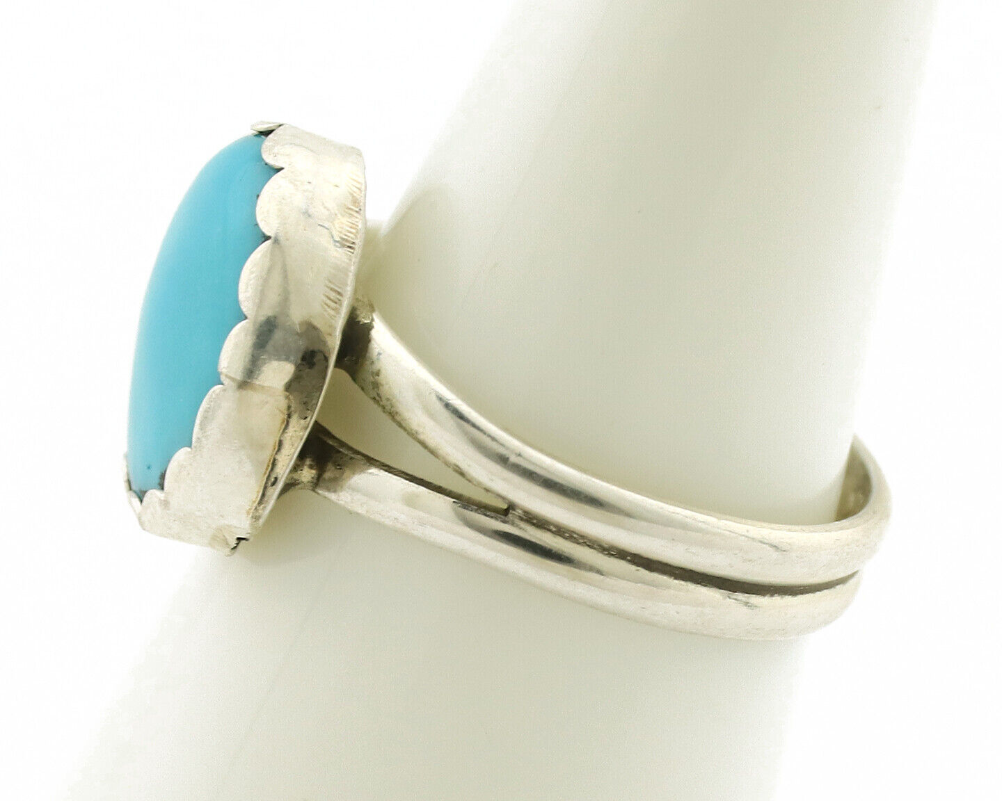 Navajo Ring .925 Silver Sleeping Beauty Turquoise Native American Artist C.1980s