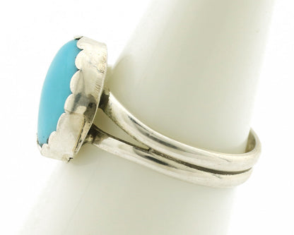 Navajo Ring .925 Silver Sleeping Beauty Turquoise Native American Artist C.1980s