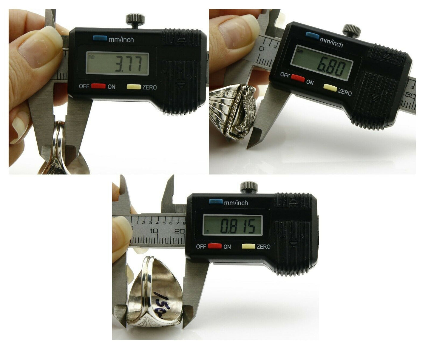 Navajo Ring .925 Silver Handmade Eagle Native Pattern Signed Artist S Ray C.80's