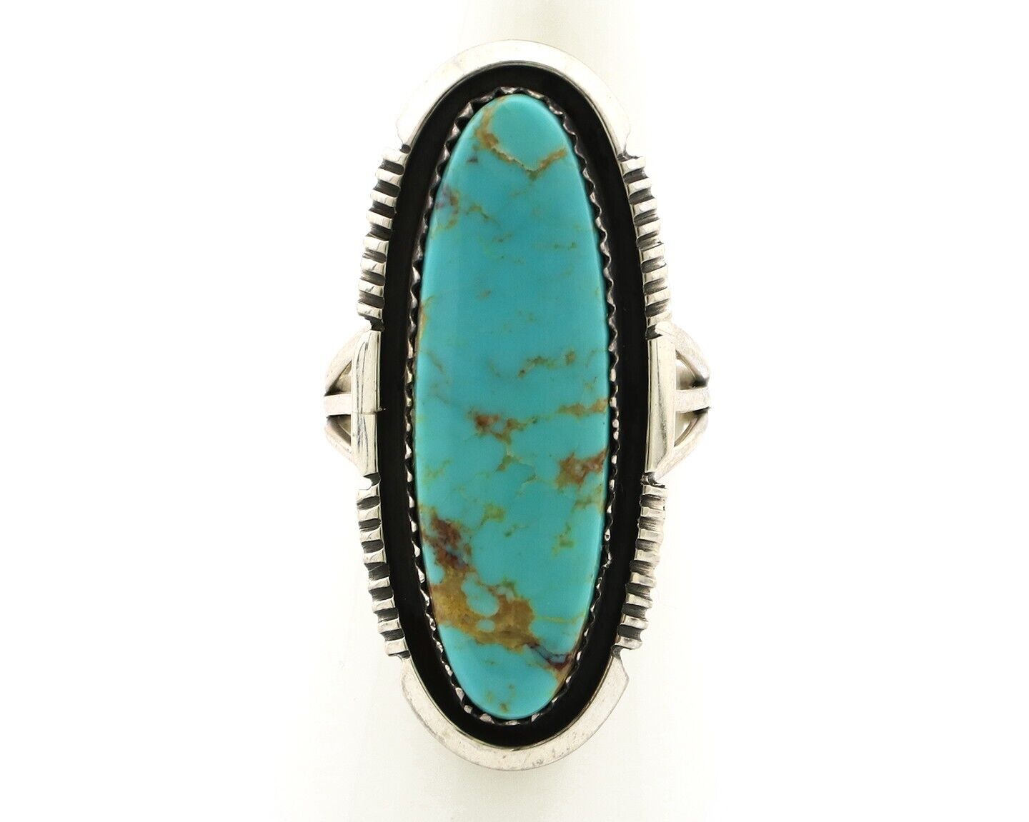 Navajo Ring 925 Silver Kingman Natural Blue Native Artist Signed USA C.80s