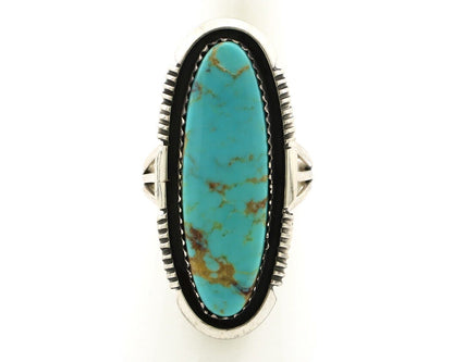 Navajo Ring 925 Silver Kingman Natural Blue Native Artist Signed USA C.80s