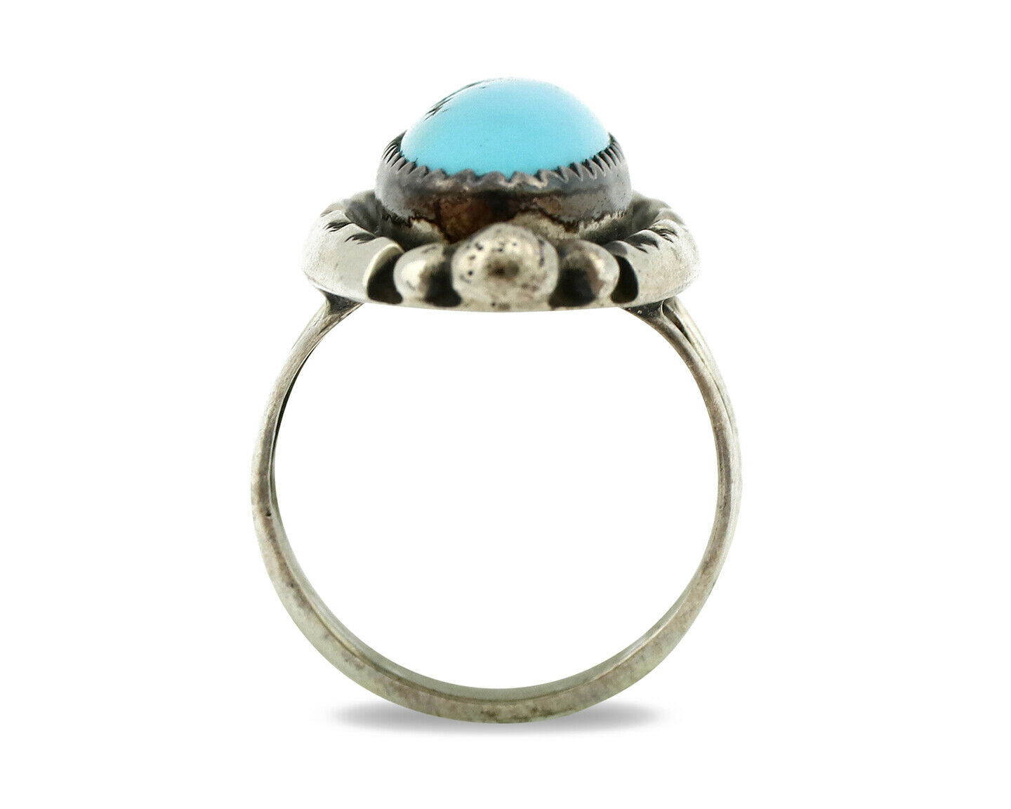 Navajo Ring .925 Silver Natural Blue Turquoise Artist Signed SC C.80's