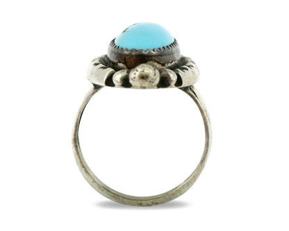 Navajo Ring .925 Silver Natural Blue Turquoise Artist Signed SC C.80's