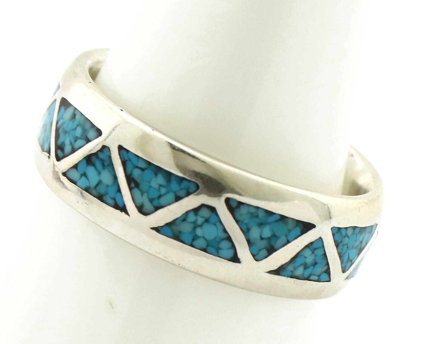 Navajo Chip Inlay Ring 925 Silver Sleeping Beauty Turquoise Artist Silver Cloud