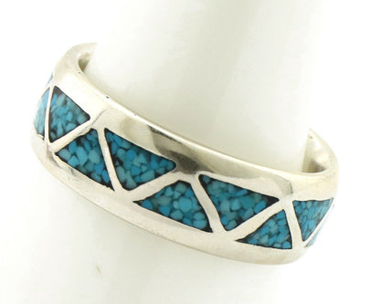 Navajo Chip Inlay Ring 925 Silver Sleeping Beauty Turquoise Artist Silver Cloud