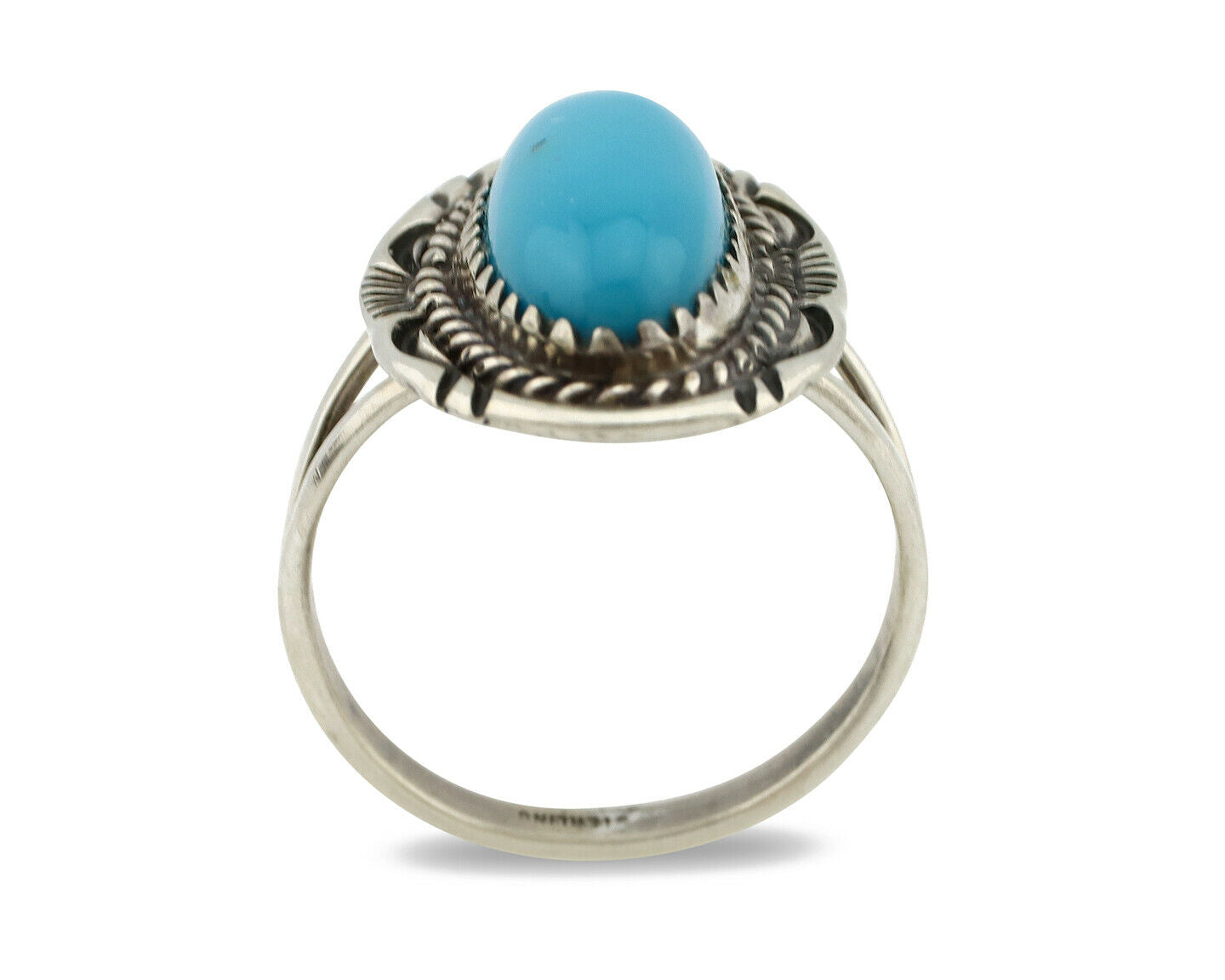 Navajo Ring .925 Silver Sleeping Beauty Turquoise Artist Signed Anna Begay C80s
