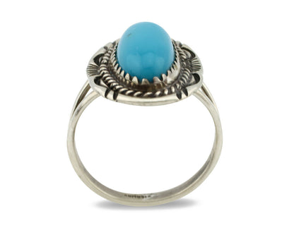 Navajo Ring .925 Silver Sleeping Beauty Turquoise Artist Signed Anna Begay C80s
