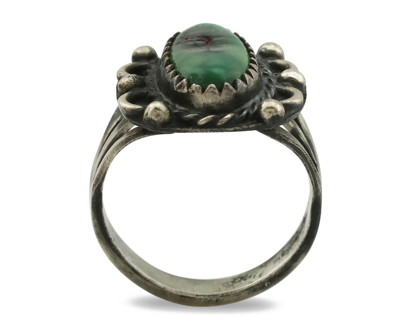 Navajo Ring .925 Silver Green Turquoise Artist Signed F C.80's