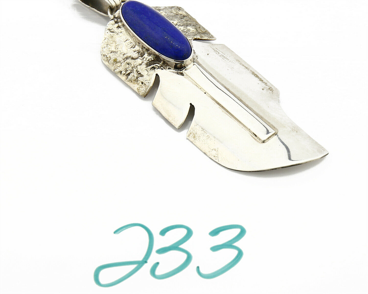 C.1990's Navajo Signed William Denetdale .925 Silver Lapis Feather Necklace