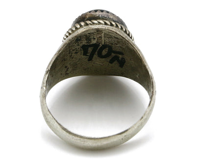 Women's Navajo Ring .925 SOLID Silver Hand Stamped Black Onyx Circa 1980's