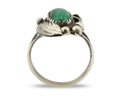 Navajo Ring 925 Silver Natural Malachite Artist Signed Justin Morris C.80's
