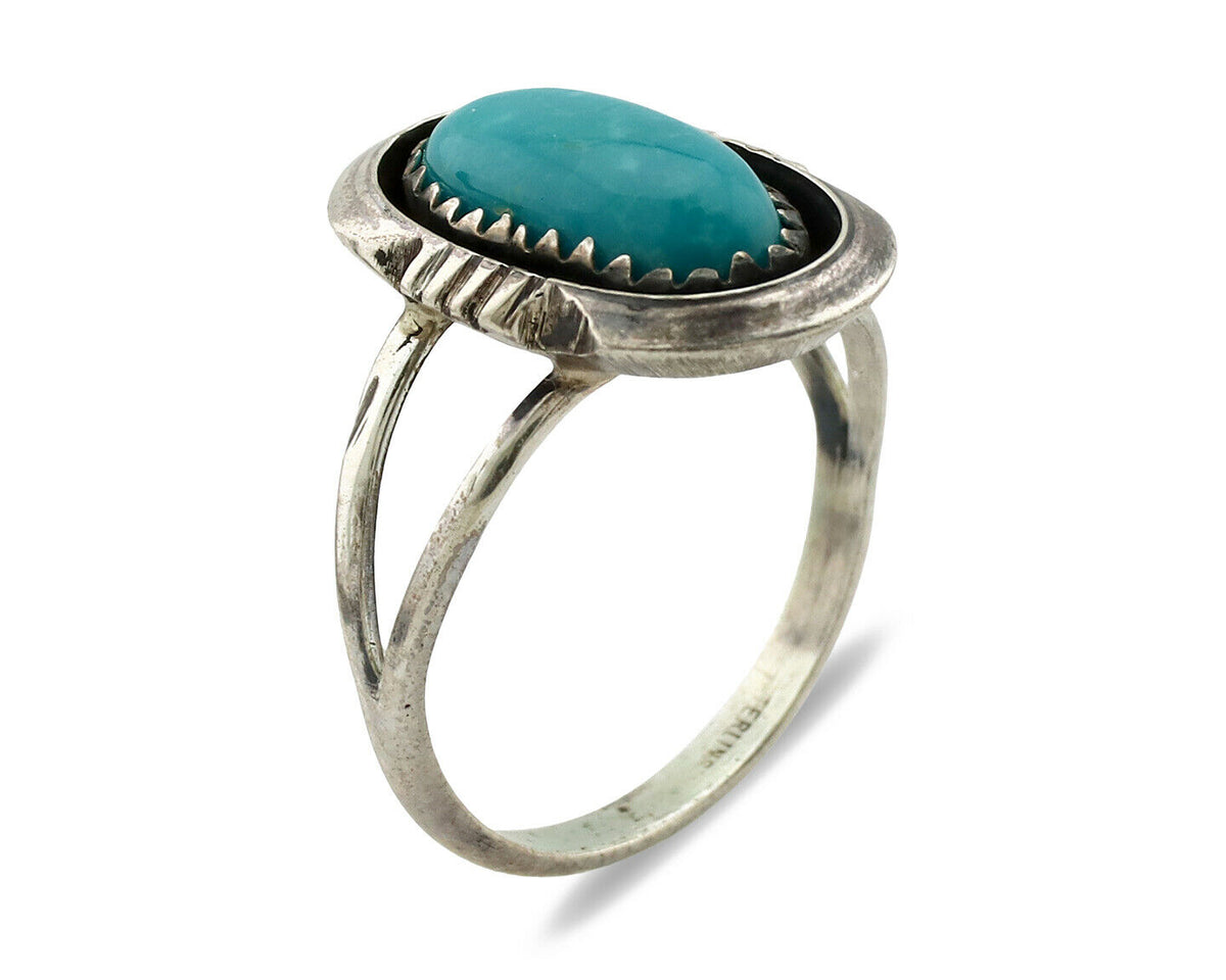 Navajo Ring .925 Silver Nevada Turquoise Native American Artist C.1980's