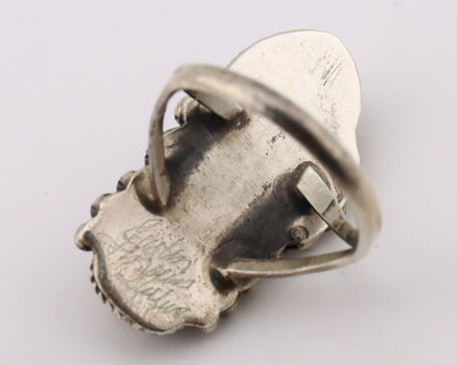 Navajo Ring 925 Silver Blue Turquiose & Mediterranean Coral Native Artist C.80's