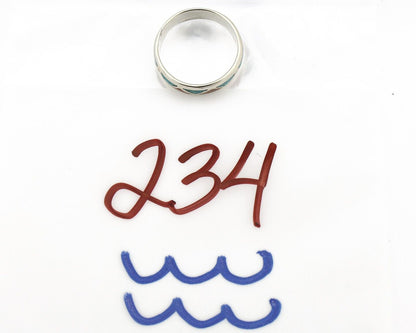 Navajo Chip Inlay Ring 925 Silver Sleeping Beauty Turquoise & Coral Silver Cloud