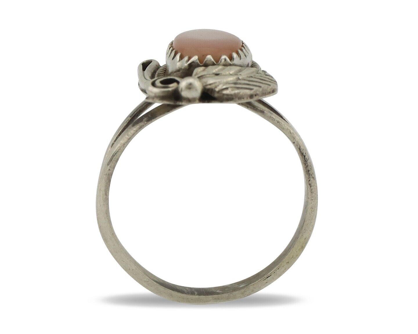 Navajo Ring .925 Silver Natural Pink Mussel Artist Signed Justin Morris C.80's