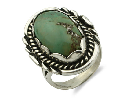 Navajo Ring .925 Silver Natural Uncolored Green Turquoise Signed Apache C.80's