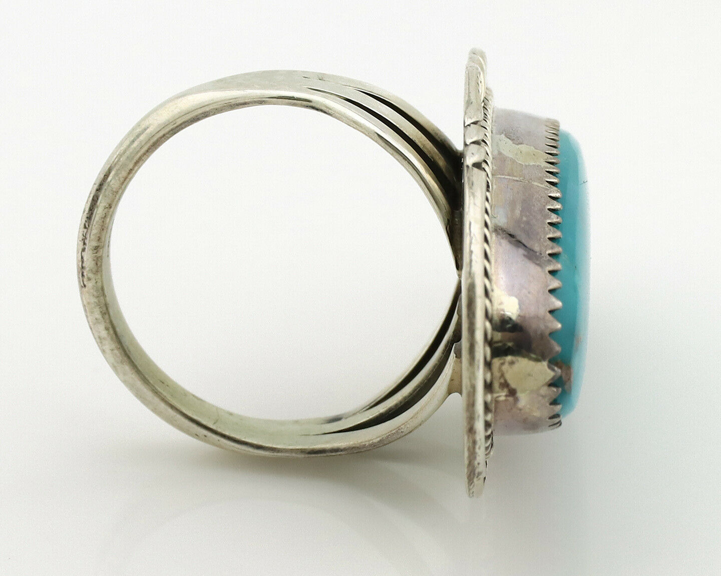 Navajo Ring .925 Silver Blue Turquoise Artist Signed M Begay C.1980's