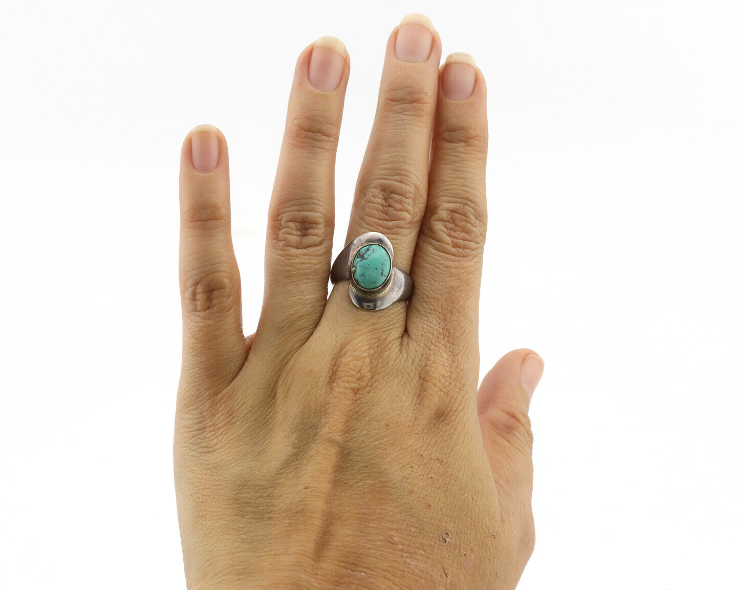 Navajo Ring .925 Silver Natural Turquoise Handmade Native American Artist C.80s