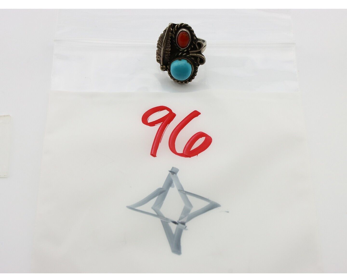 Navajo Handmade Ring 925 Silver Turquiose & Coral Native American Artist C.80's