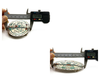 Navajo Belt Buckle .999 Nickle Silver Turquoise Coral Signed SD C.80's