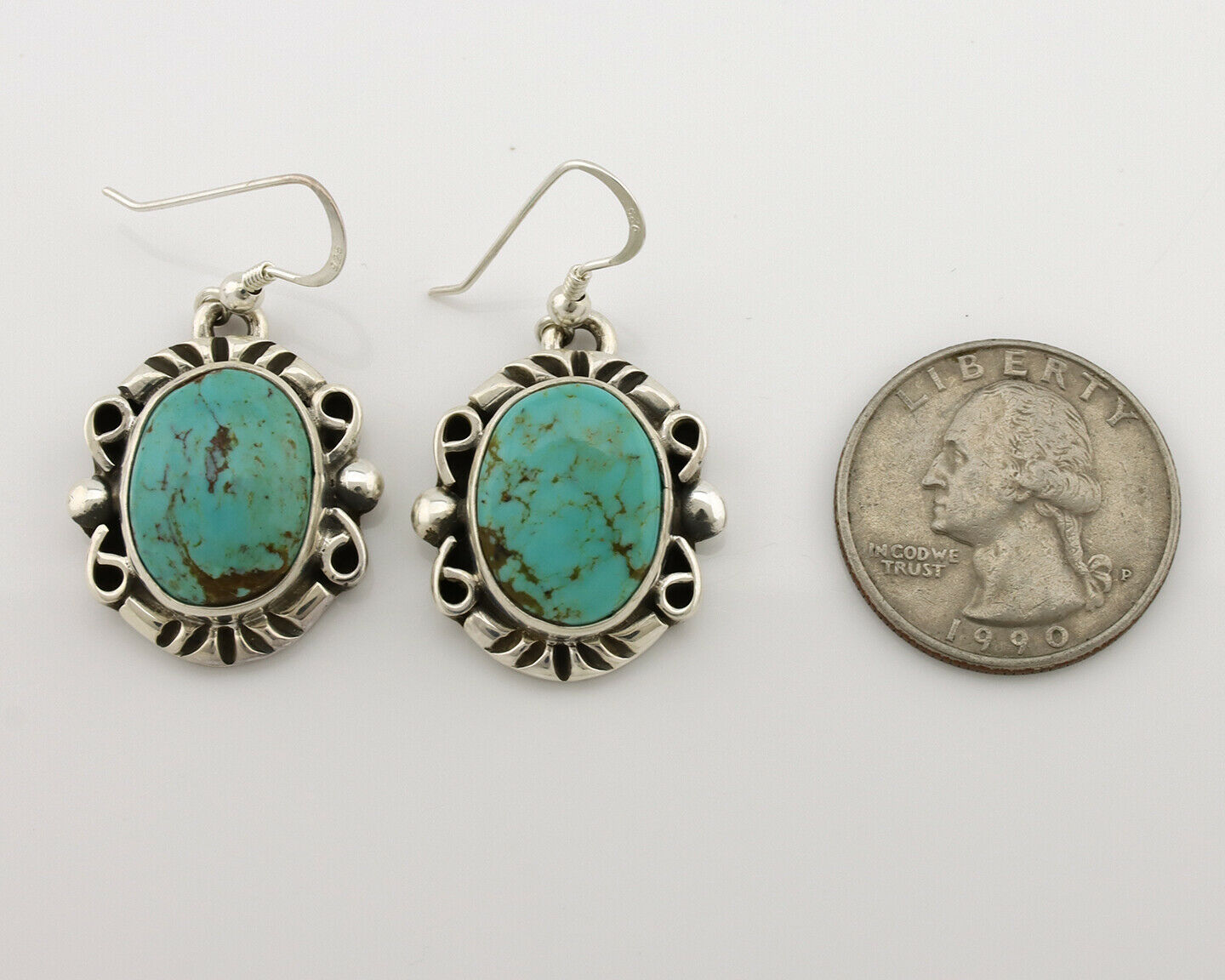 Navajo Earrings .925 Silver Southwest Turquoise Signed Calvin Peterson C.80