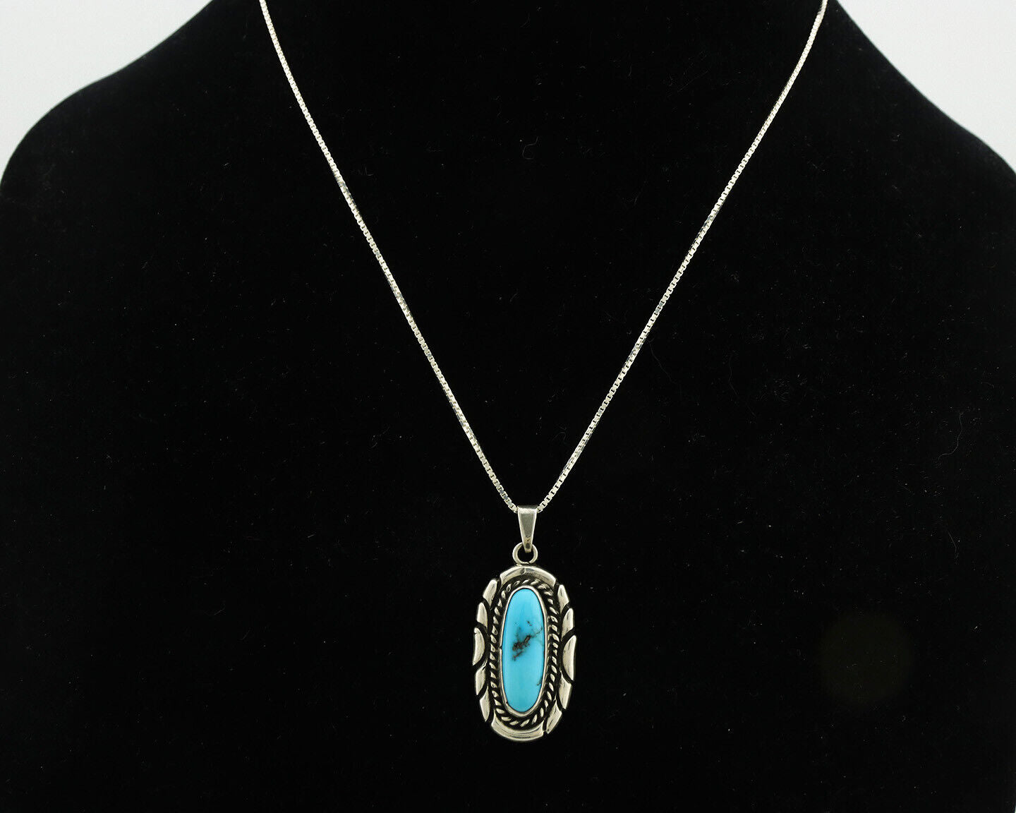 Navajo Necklace 925 Silver Sleeping Beauty Turquoise Signed M Montoya C.80's