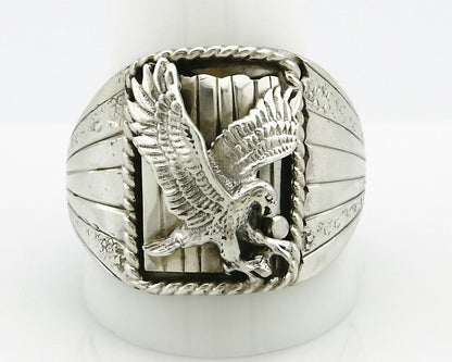 Navajo Ring .925 Silver Handmade Eagle Native Pattern Signed Artist S Ray C.80's