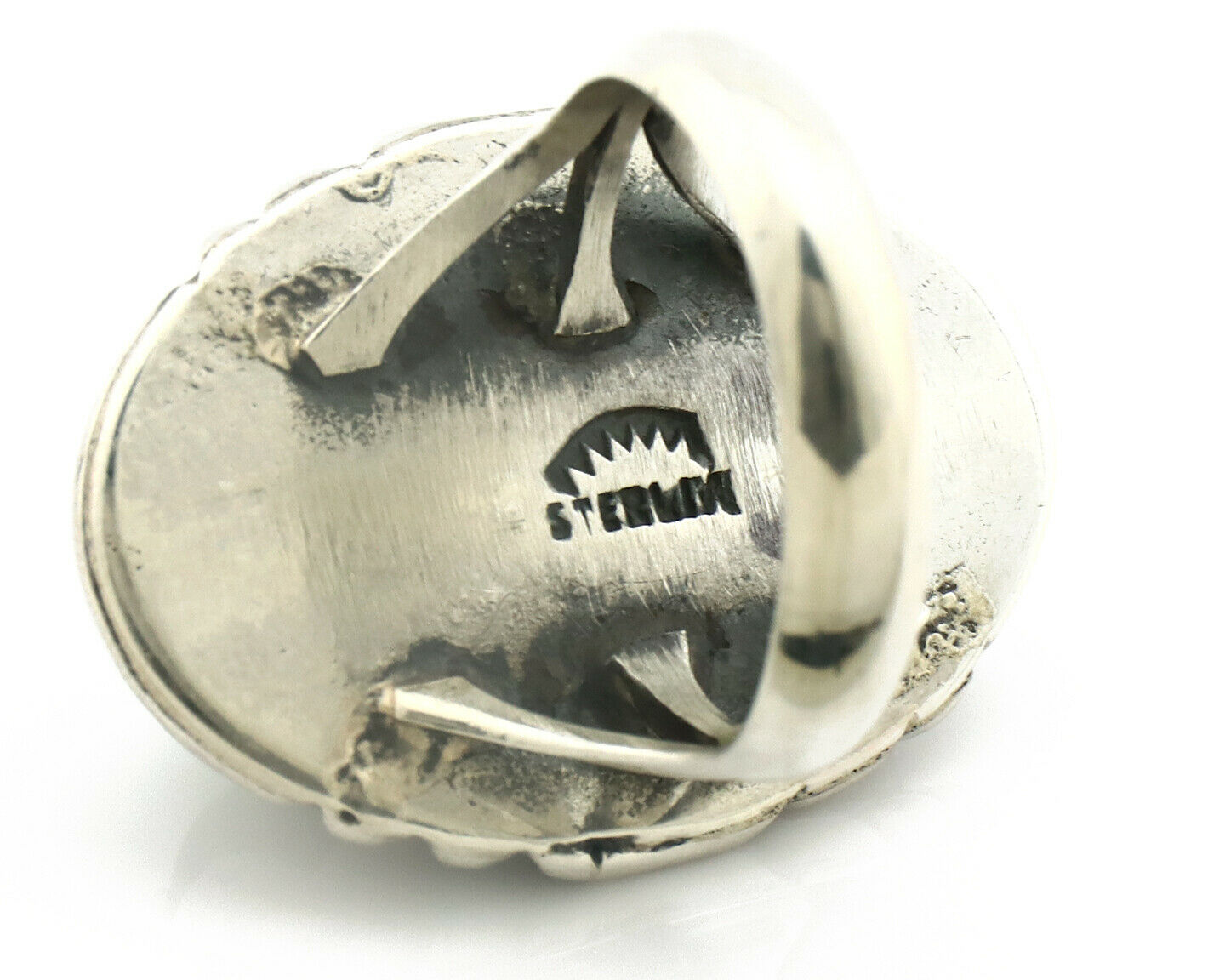 Navajo Ring .925 Silver Natural Uncolored Green Turquoise Signed Apache C.80's