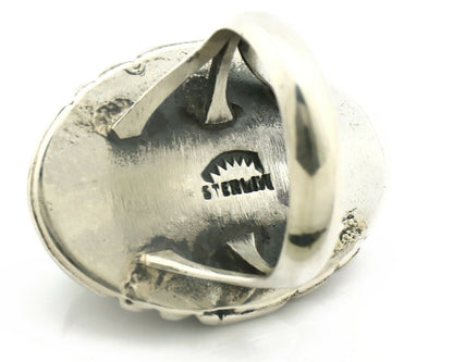 Navajo Ring .925 Silver Natural Uncolored Green Turquoise Signed Apache C.80's