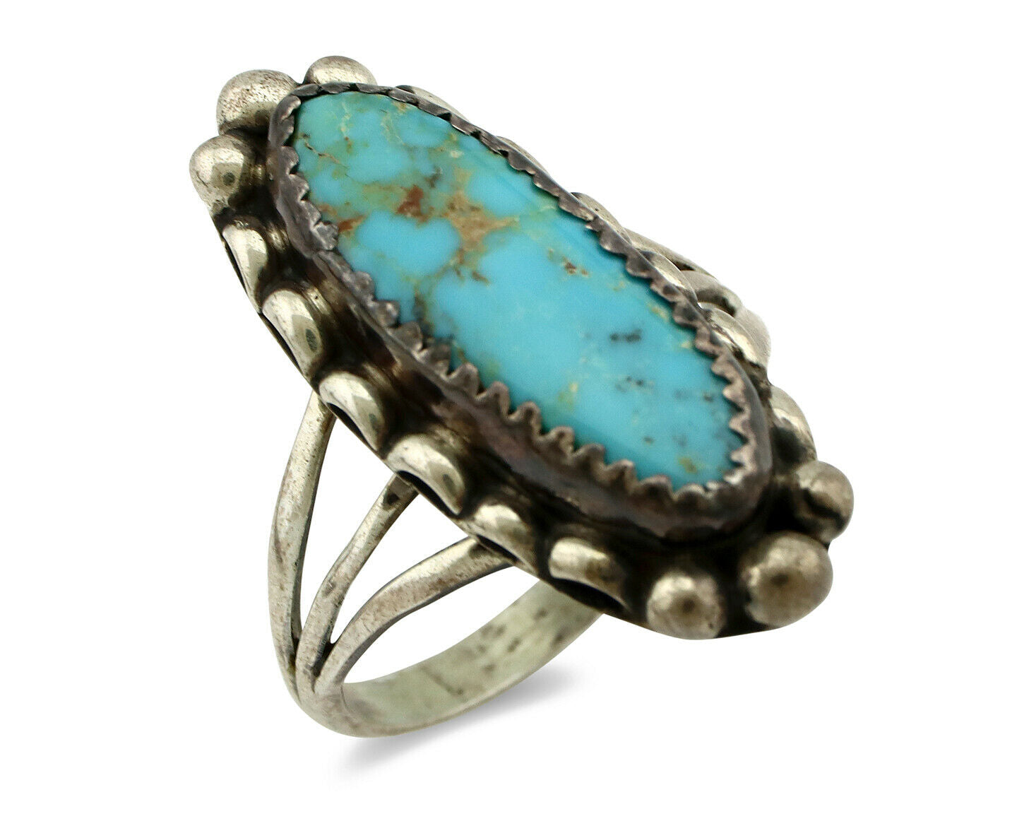 Navajo Ring .925 Silver Natural Blue Turquoise Artist Signed SC C.80's