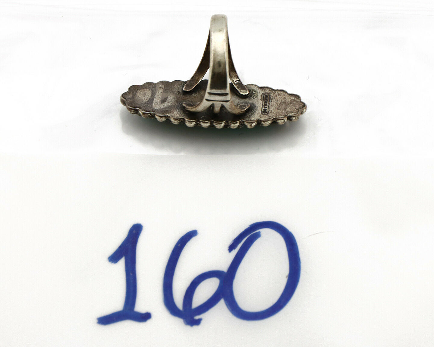 Navajo Ring .925 Silver Kingman Turquoise Signed Artist Sunbell C.80's