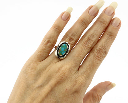 Navajo Ring .925 Silver Kingman Turquoise Handmade Native American Artist C80s