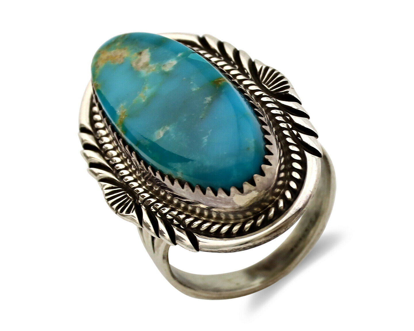 Navajo Ring .925 Silver Blue Turquoise Artist Signed M Begay C.1980's