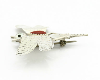 Navajo Pin Pendant .925 Silver Natural Coral Signed Artist Frank Yazzie C.80's