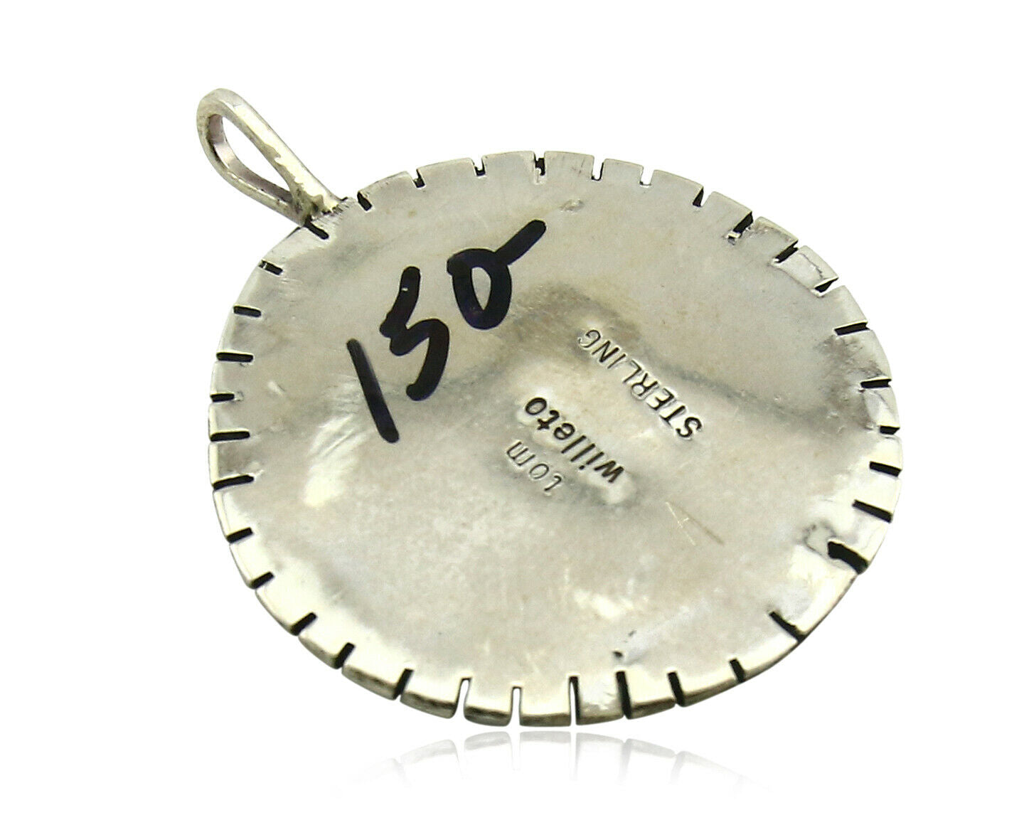 Navajo Pendant .925 Silver Kingman Turquoise Signed Artist Tom Willeto C.80's