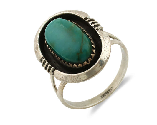 Navajo Ring .925 Silver Kingman Turquoise Native American Artist C.1980's