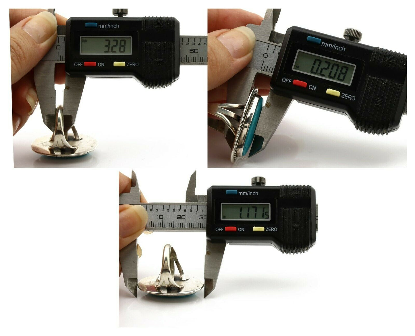 Navajo Ring .925 Silver Blue Gem Turquoise Native American Artist C.80's