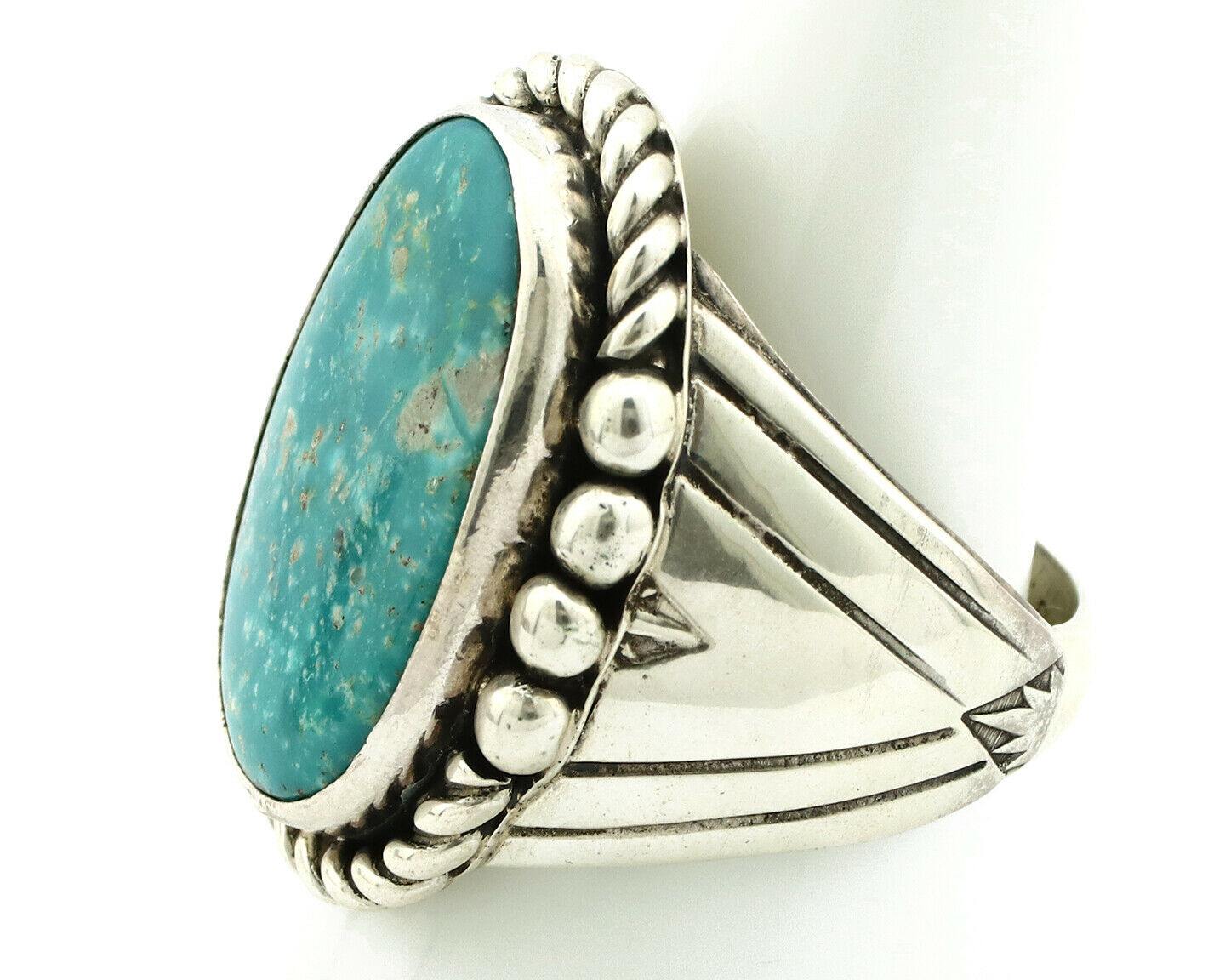 Navajo Ring .925 Silver Morenci Turquoise Artist Signed DZ C.80's