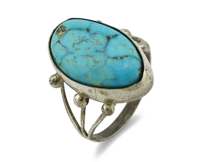 Navajo Ring .925 Silver Morenci Turquoise Artist Signed R C.80's